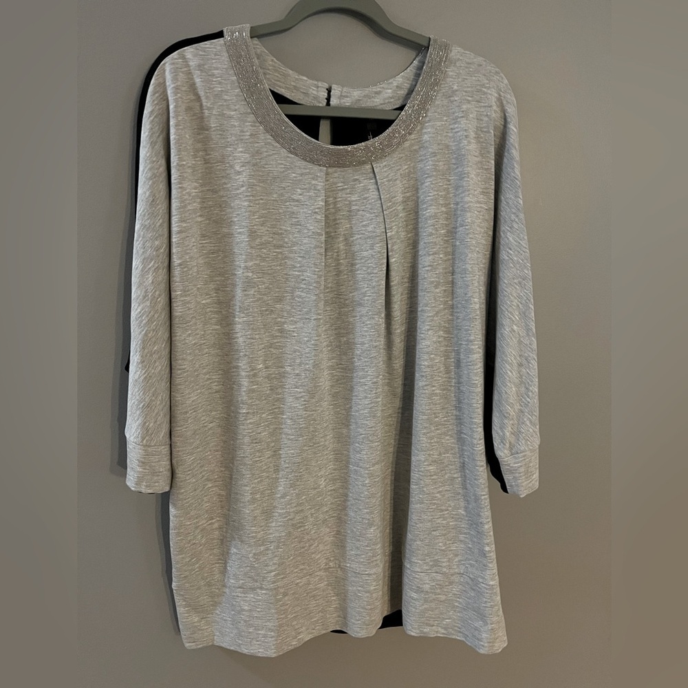 Melissa McCarthy Seven7 Contrast Gray & Black Tunic Top Beaded Neck plus size 1x